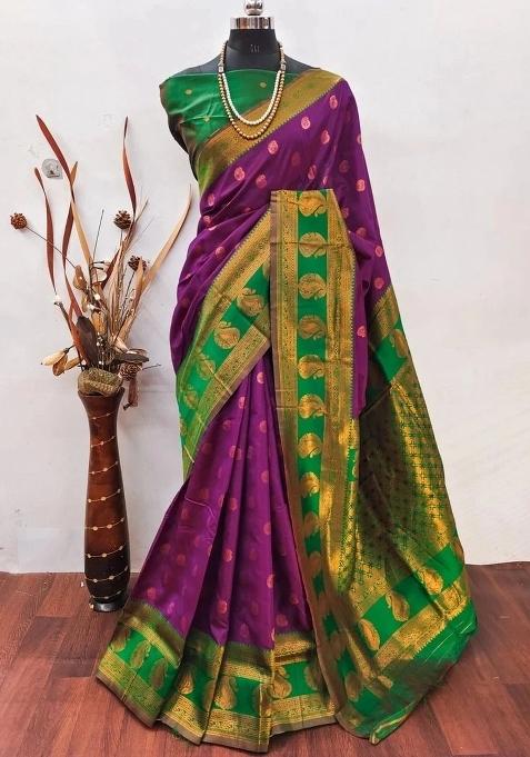 Purple And Green Woven Silk Sarees