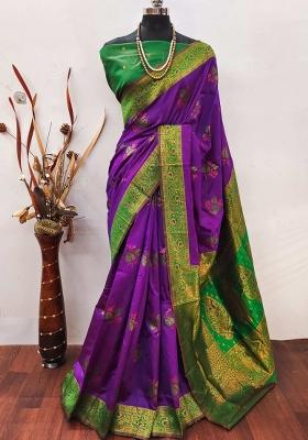 Purple And Green Woven Silk Sarees