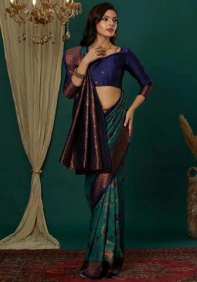 Light Blue And Dark Blue Woven Silk Sarees