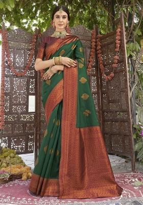 Green And Maroon Woven Silk Sarees