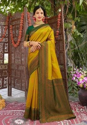 Yellow And Green Woven Silk Sarees