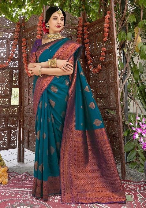 Light Blue Woven Silk Sarees
