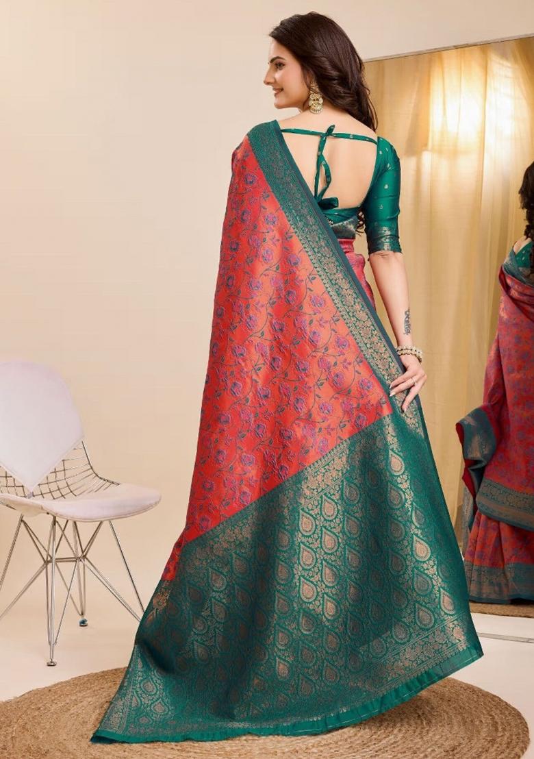 Multicolor Woven Silk Sarees - Indya