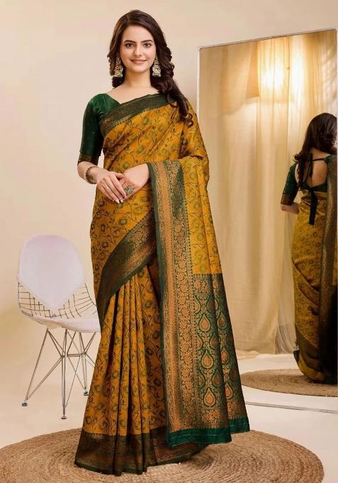 Mustard Woven Silk Sarees