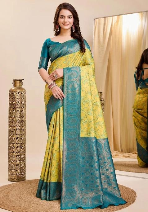 Yellow Woven Silk Sarees
