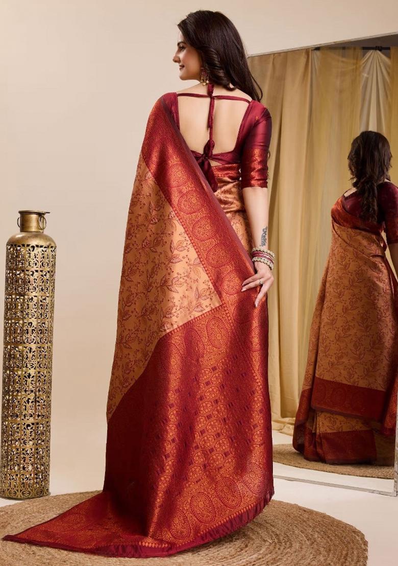Pink Woven Silk Sarees - Indya