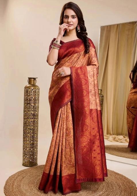 Pink Woven Silk Sarees