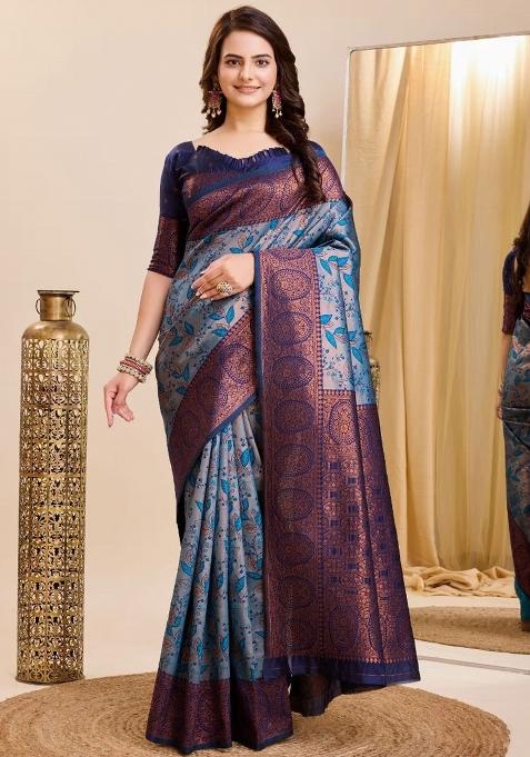Light Blue Woven Silk Sarees