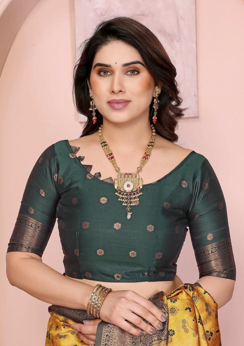 Yellow Woven Silk Sarees - Indya