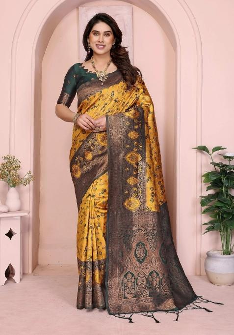 Yellow Woven Silk Sarees