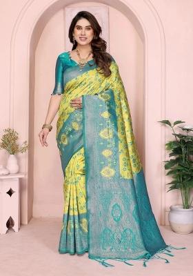 Light Green And Light Blue Woven Silk Sarees