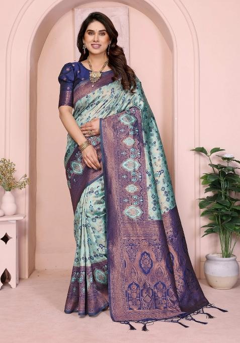 Light Blue Woven Silk Sarees