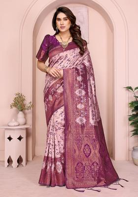 Pink And Purple Woven Silk Sarees