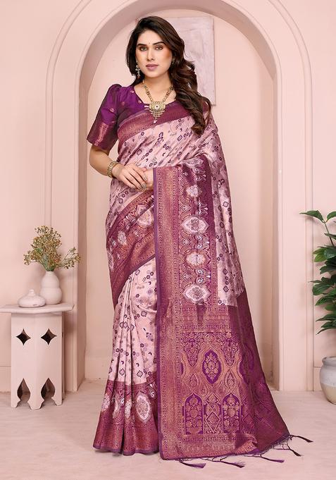Pink And Purple Woven Silk Sarees