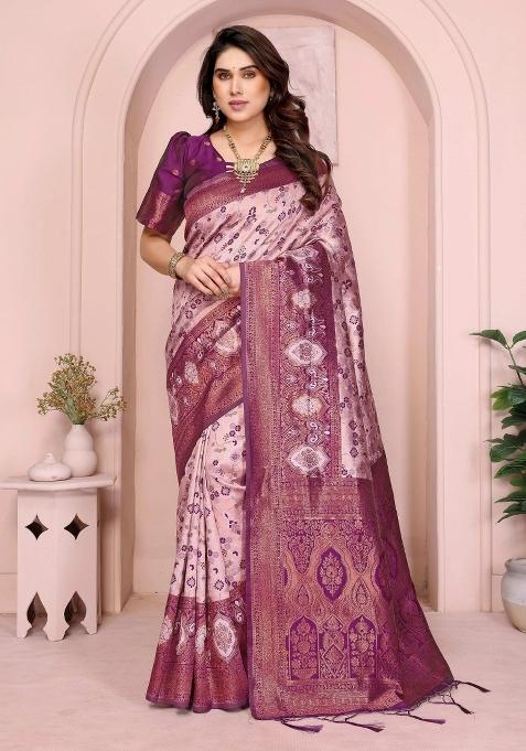 Pink Woven Silk Sarees