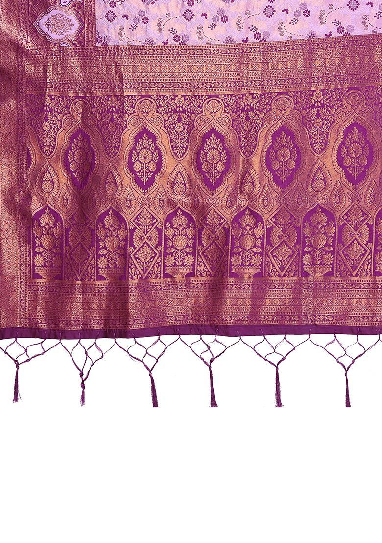 Purple Woven Silk Sarees - Indya