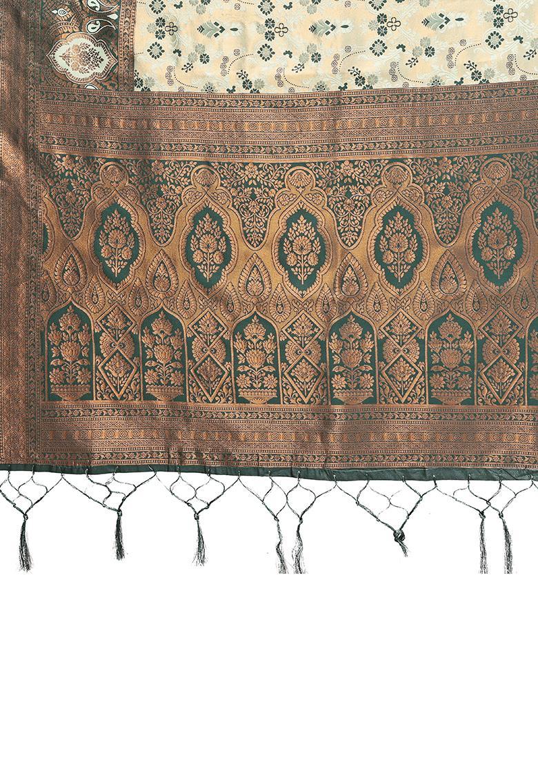 Light Green And Green Woven Silk Sarees - Indya