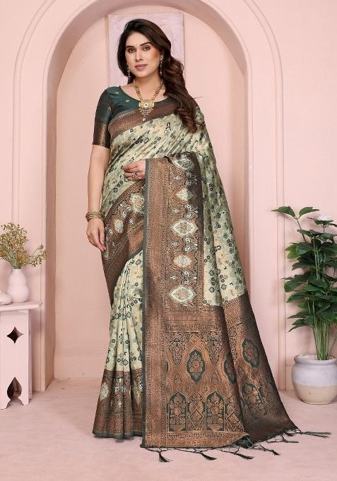 Light Green And Green Woven Silk Sarees