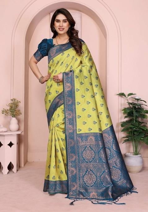 Yellow Woven Silk Sarees