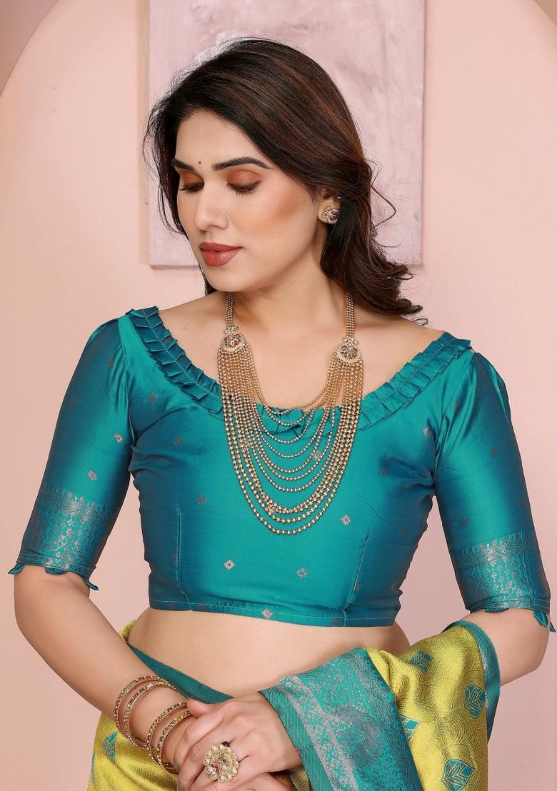 Yellow Woven Silk Sarees - Indya