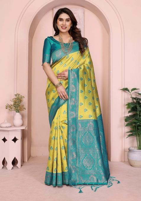 Yellow Woven Silk Sarees