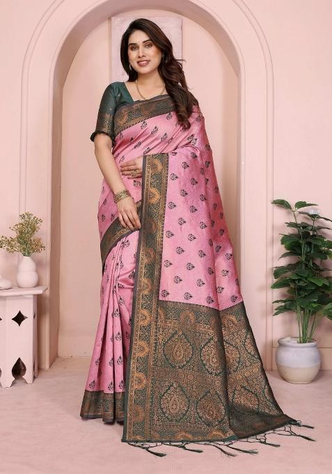 Pink Woven Silk Sarees