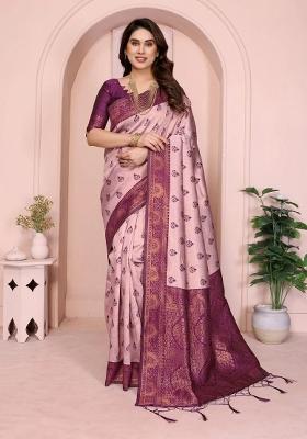 Pink And Purple Woven Silk Sarees