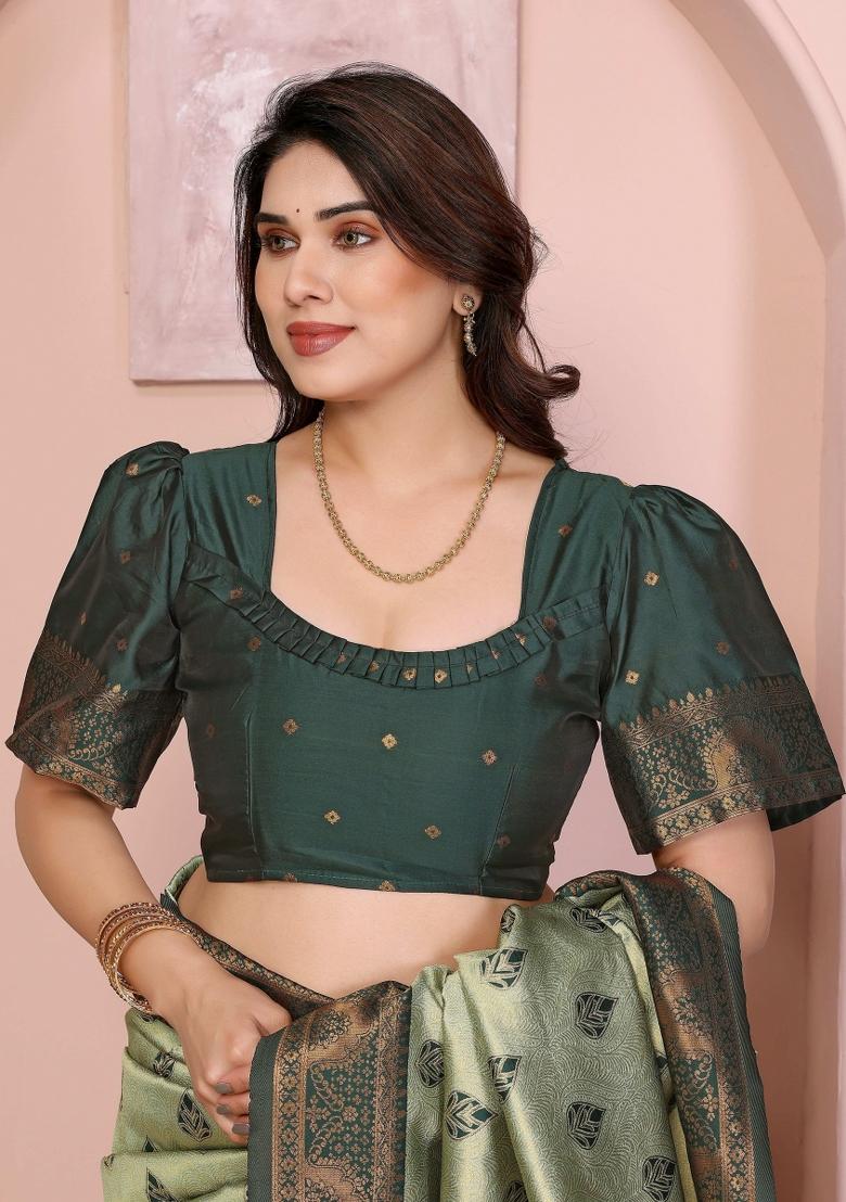 Green Woven Silk Sarees - Indya