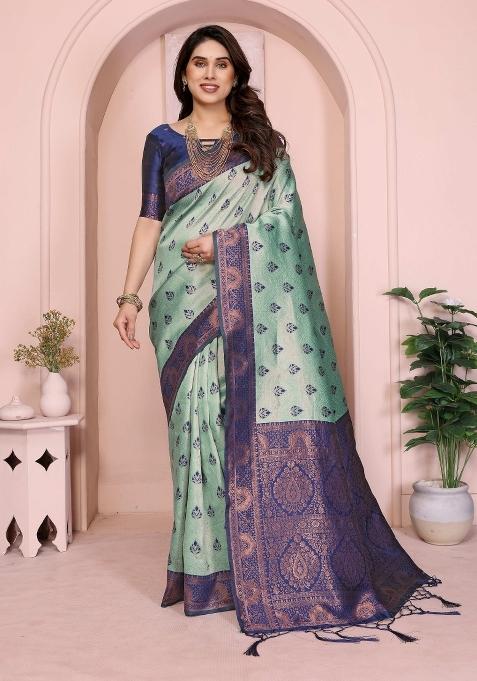 Light Blue Woven Silk Sarees