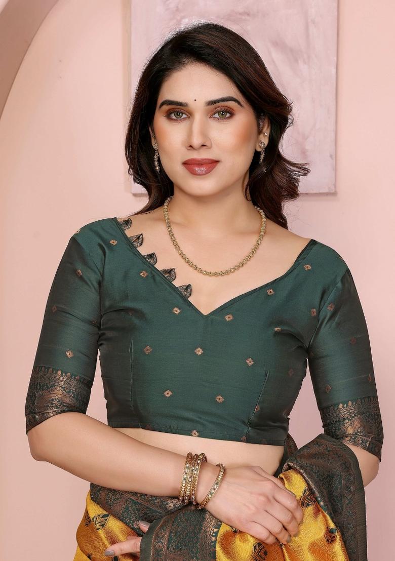 Yellow Woven Silk Sarees - Indya