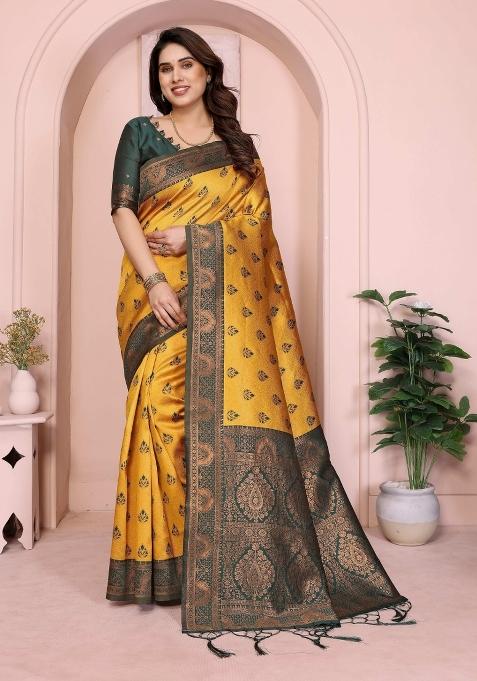 Yellow Woven Silk Sarees