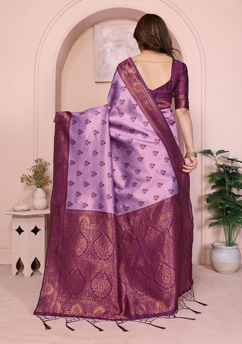 Purple Woven Silk Sarees - Indya