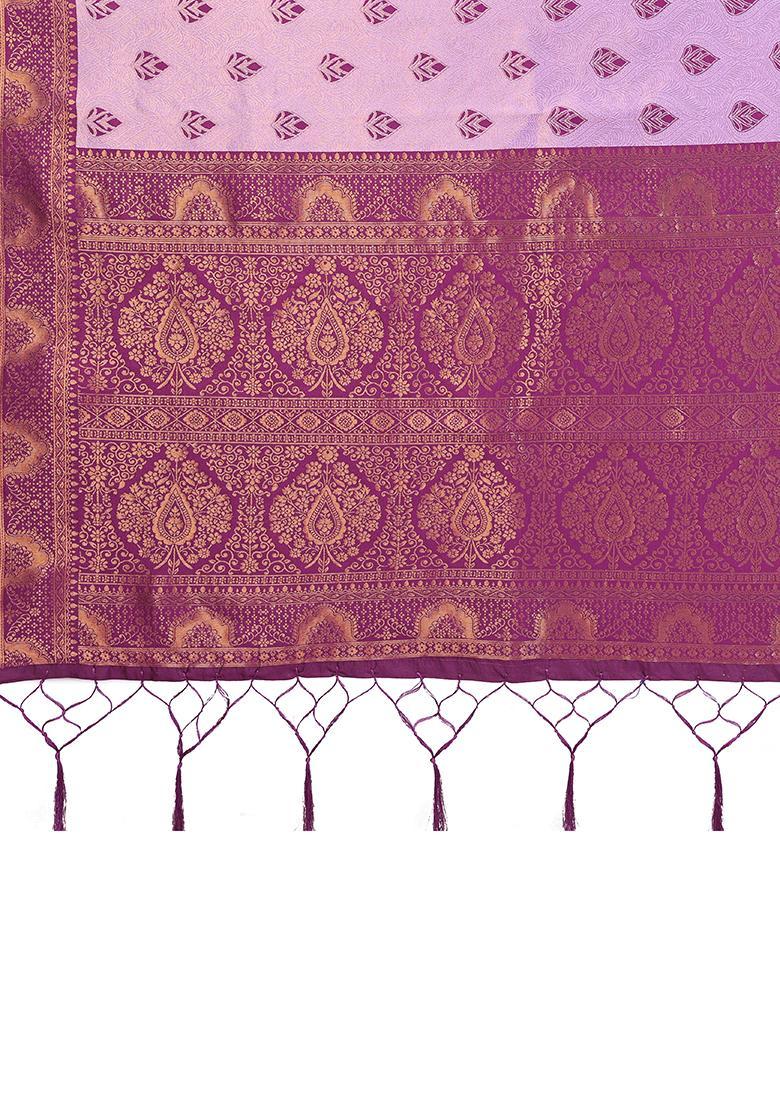 Purple Woven Silk Sarees - Indya