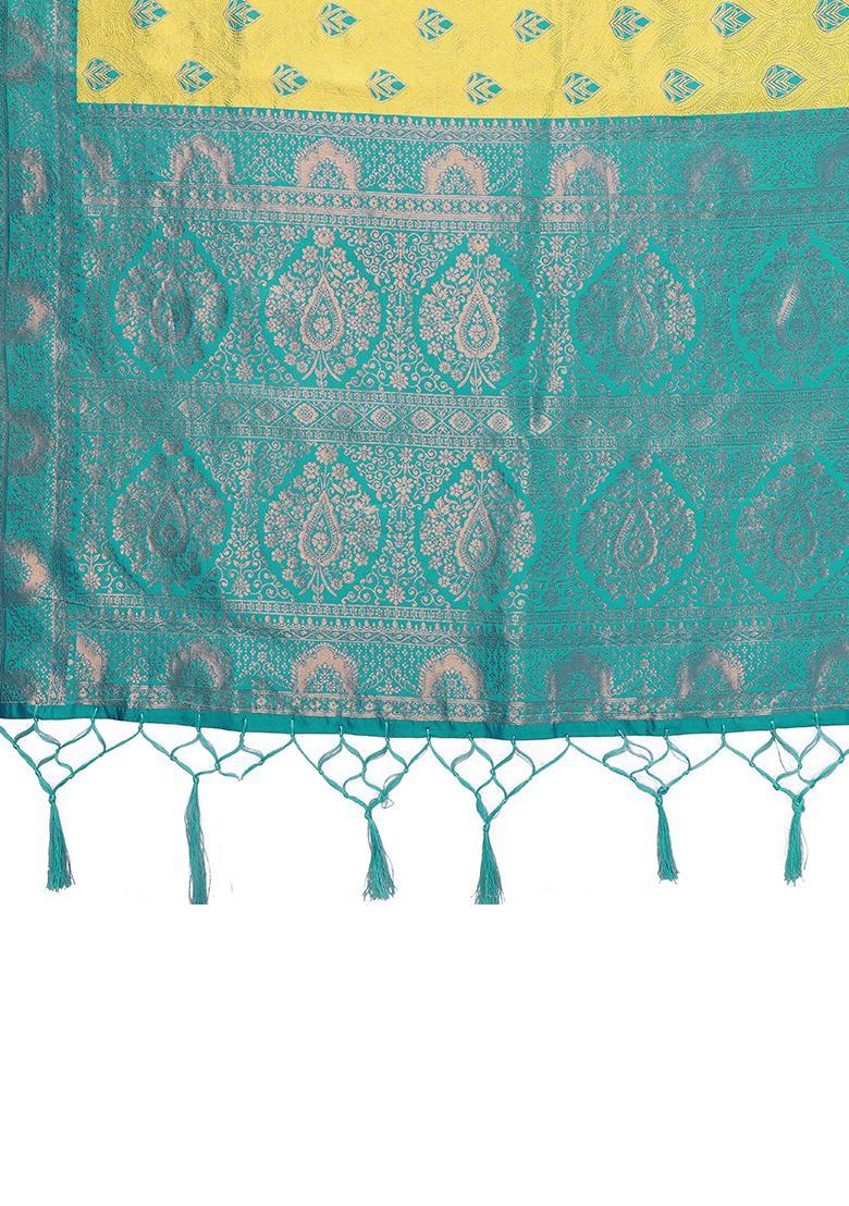 Light Blue Woven Silk Sarees - Indya