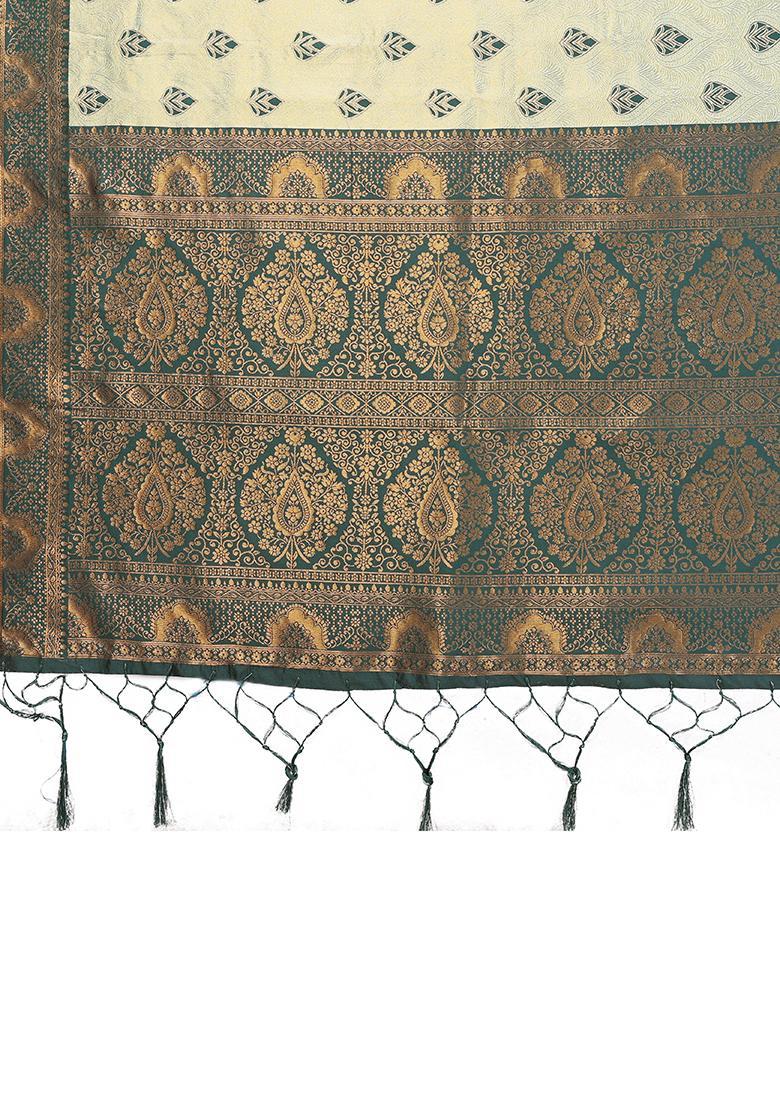 Light Green And Green Woven Silk Sarees - Indya
