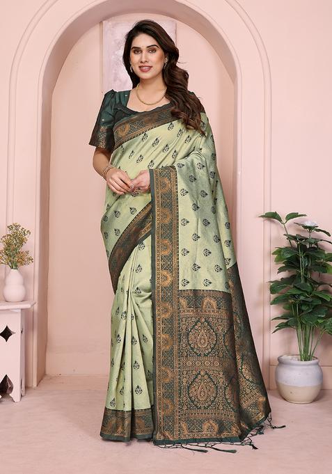 Light Green And Green Woven Silk Sarees