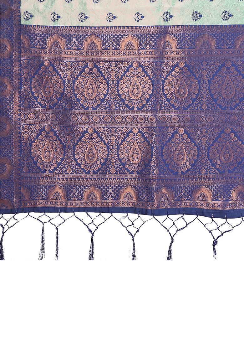 Light Blue And Blue Woven Silk Sarees - Indya