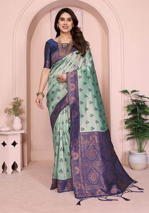 Light Blue And Blue Woven Silk Sarees