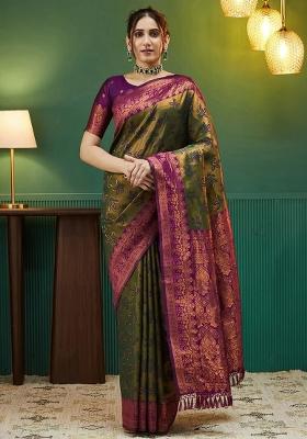 Light Green And Purple Woven Silk Sarees