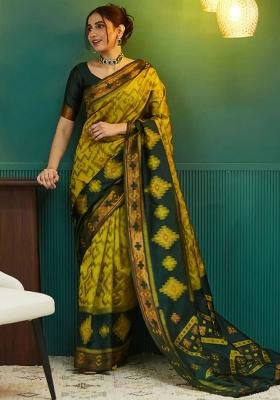 Yellow And Green Woven Silk Sarees