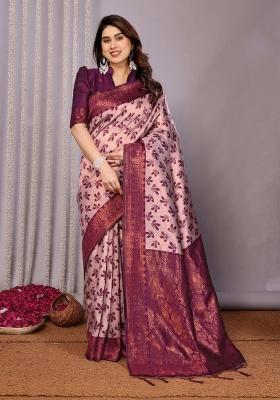 Pink And Purple Woven Silk Sarees