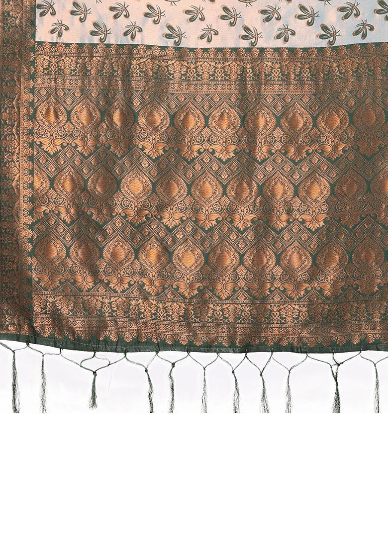 Green Woven Silk Sarees - Indya