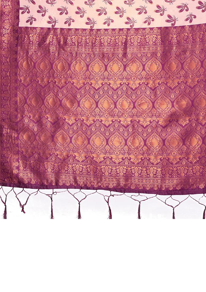 Pink And Purple Woven Silk Sarees - Indya