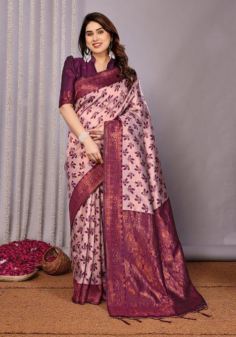 Pink And Purple Woven Silk Sarees