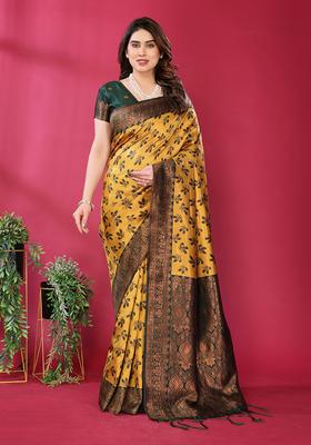 Yellow And Green Woven Silk Sarees