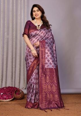 Pink And Purple Woven Silk Sarees