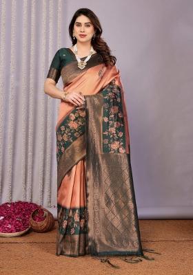 Orange And Green Woven Silk Sarees