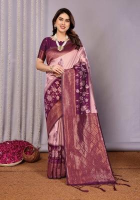 Pink And Purple Woven Silk Sarees