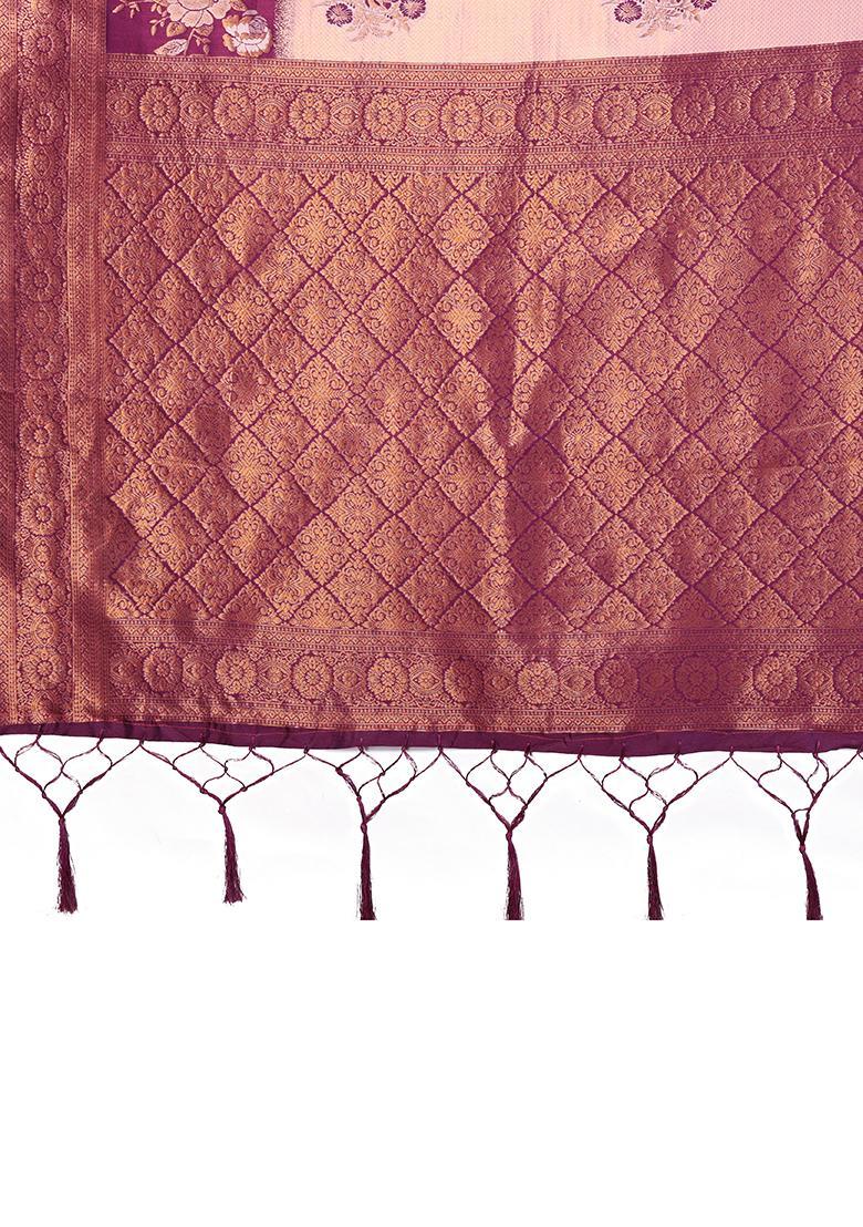 Purple Woven Silk Sarees - Indya