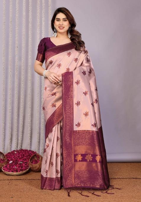 Pink And Purple Woven Silk Sarees